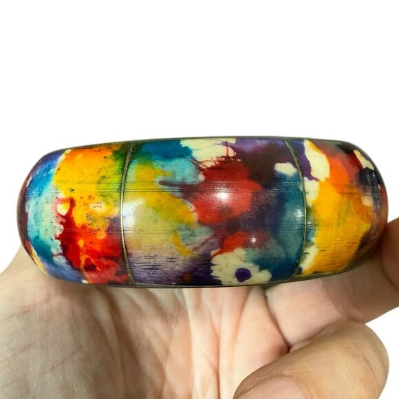 Bohemian Brass Bone Bracelet Chunky Wide Colorful Funky Artsy Bangle Hippie Cuff - Picture 5 of 8